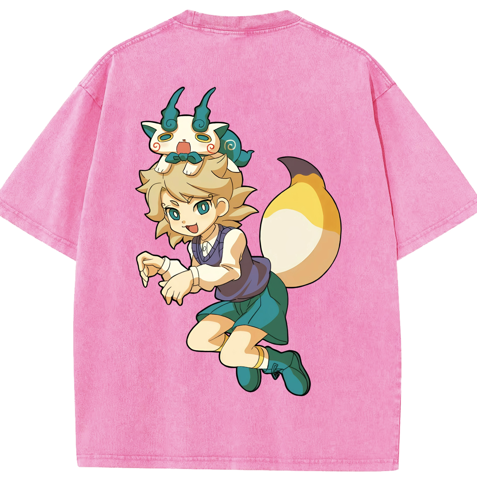 （画像用） 妖怪ウォッチ Yo-kai Watch 綿100% ヴィンテージ風 半袖Tシャツ（背面プリント）